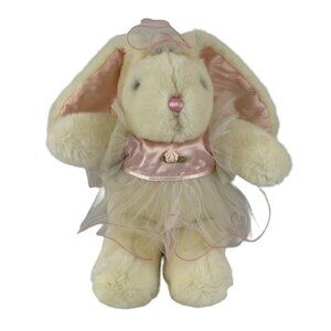 Playful‎ Pals White Bunny Rabbit 14" Plush Pink Satin Floppy Ears Dress Mervyn's